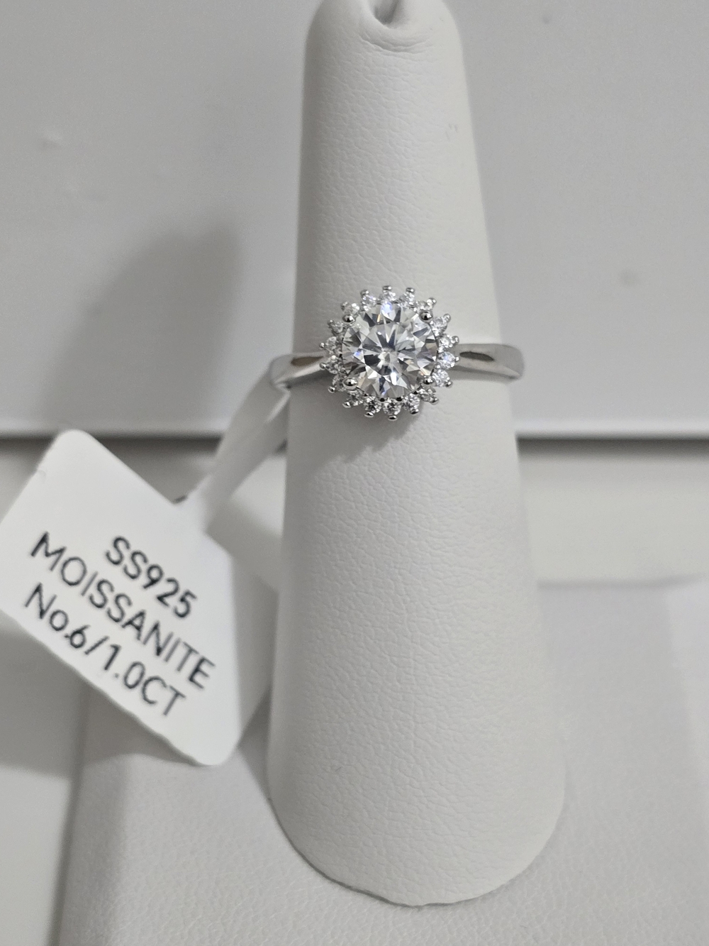 BiBi Sterling Silver Moissanite Halo Ring in White